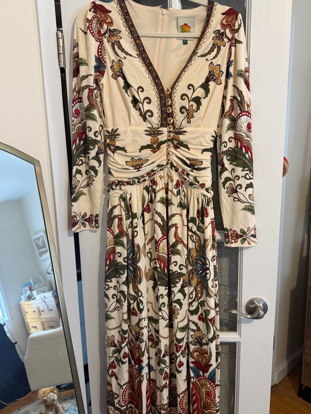 FARM Rio Cream Long-Sleeve Maxi Dress with Multicolor Floral Print